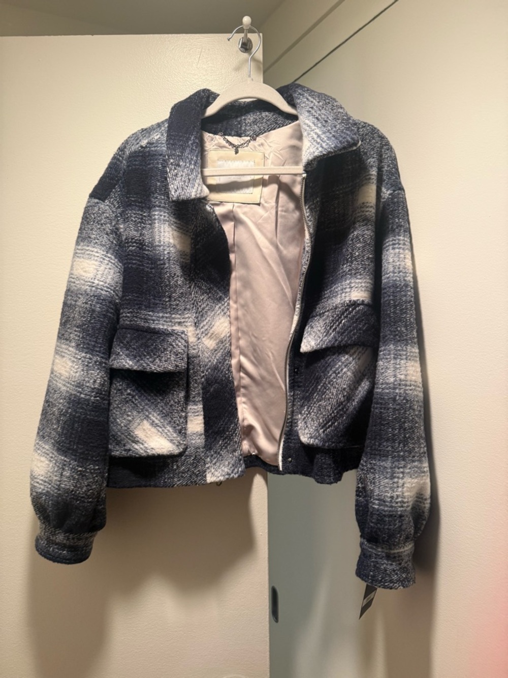 Lucky Brand Navy and White Plaid Jacket
